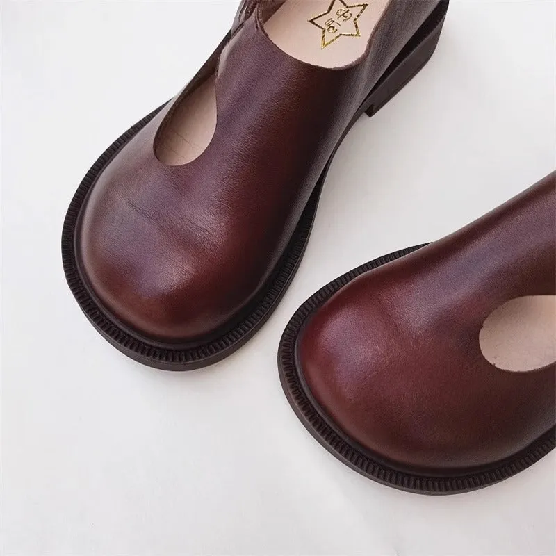 Women's Handmade Leather Wide Toe Box Casual Flats Slip-on Shoes