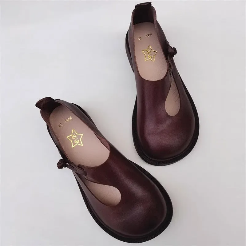 Women's Handmade Leather Wide Toe Box Casual Flats Slip-on Shoes