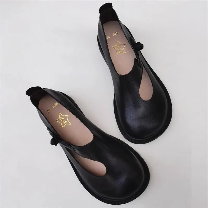 Women's Handmade Leather Wide Toe Box Casual Flats Slip-on Shoes