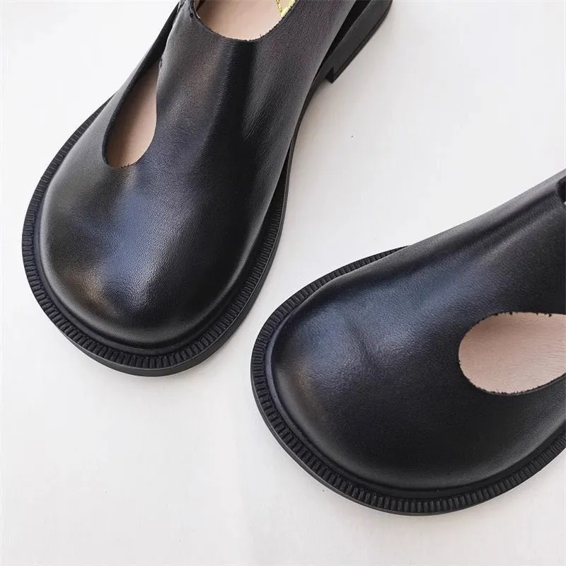 Women's Handmade Leather Wide Toe Box Casual Flats Slip-on Shoes