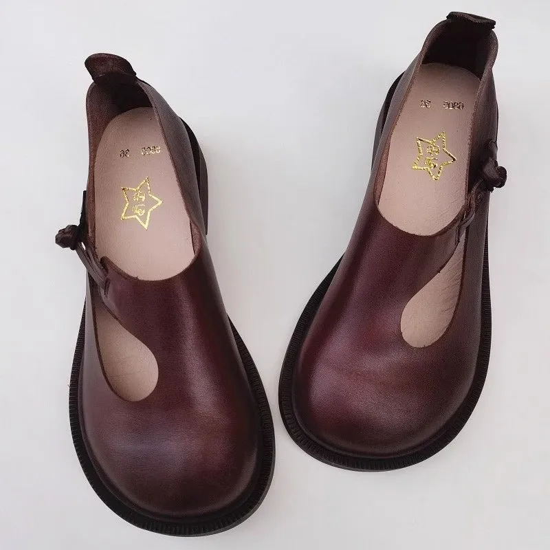 Women's Handmade Leather Wide Toe Box Casual Flats Slip-on Shoes