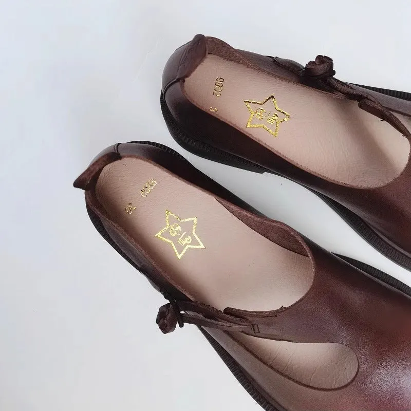 Women's Handmade Leather Wide Toe Box Casual Flats Slip-on Shoes