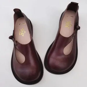 Women's Handmade Leather Wide Toe Box Casual Flats Slip-on Shoes