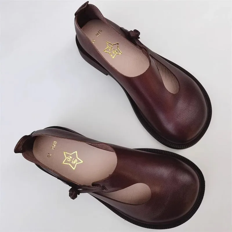 Women's Handmade Leather Wide Toe Box Casual Flats Slip-on Shoes