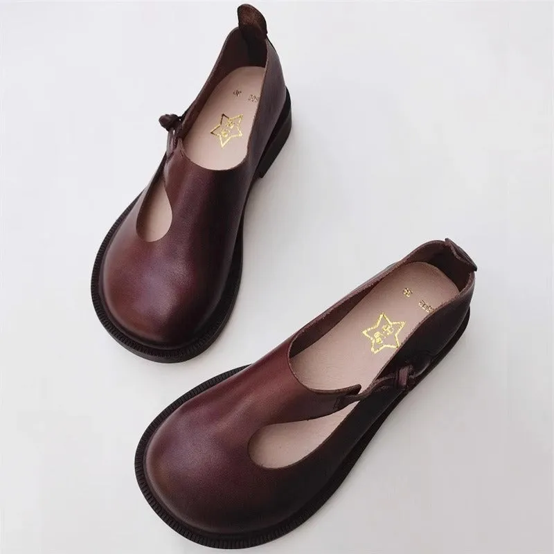 Women's Handmade Leather Wide Toe Box Casual Flats Slip-on Shoes