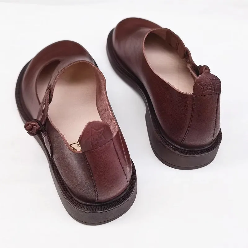 Women's Handmade Leather Wide Toe Box Casual Flats Slip-on Shoes