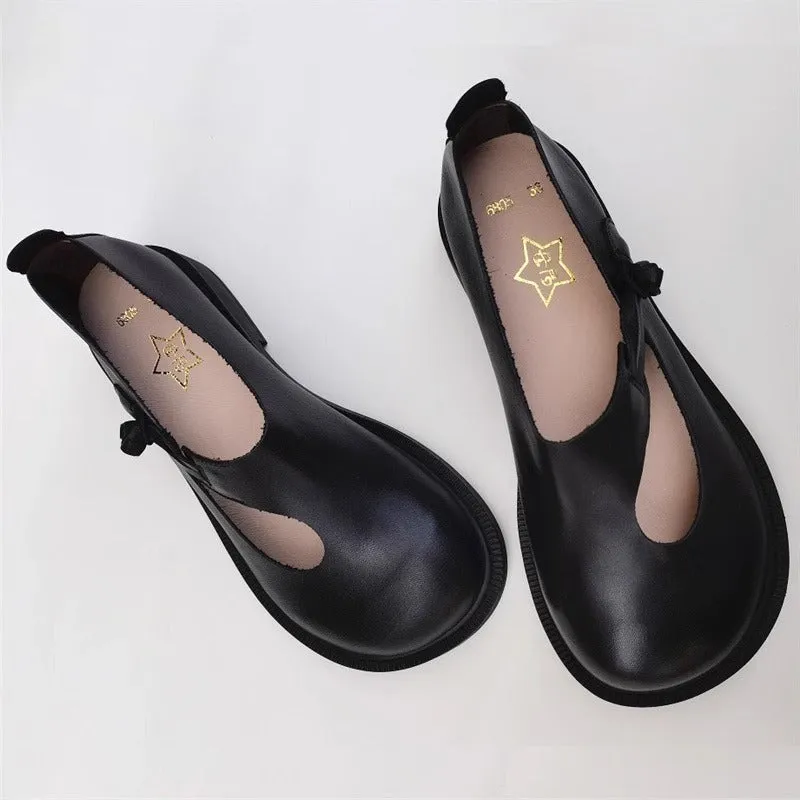 Women's Handmade Leather Wide Toe Box Casual Flats Slip-on Shoes