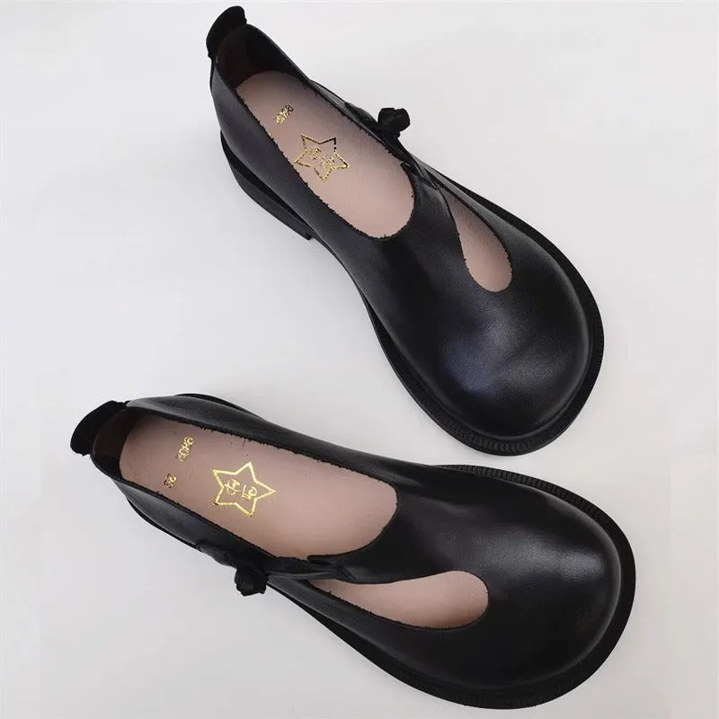 Women's Handmade Leather Wide Toe Box Casual Flats Slip-on Shoes