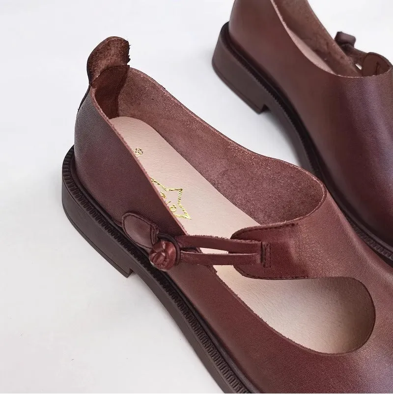 Women's Handmade Leather Wide Toe Box Casual Flats Slip-on Shoes