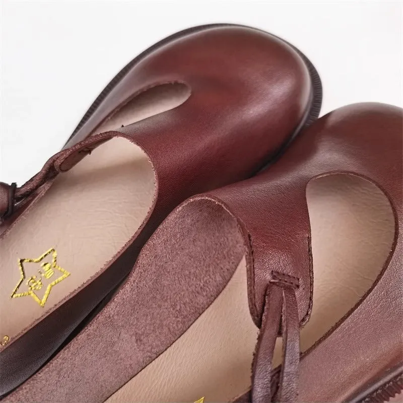 Women's Handmade Leather Wide Toe Box Casual Flats Slip-on Shoes