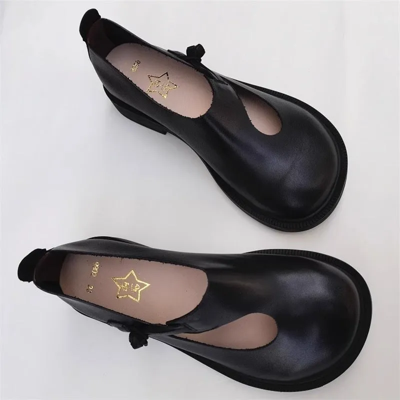 Women's Handmade Leather Wide Toe Box Casual Flats Slip-on Shoes