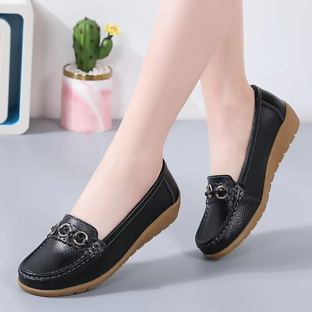 Women's Leather Classic Wedge Moccasins Slip-Ons Casual Walking Driving Shoes