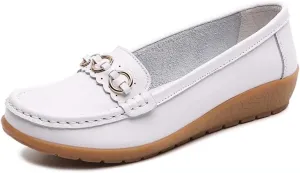 Women's Leather Classic Wedge Moccasins Slip-Ons Casual Walking Driving Shoes