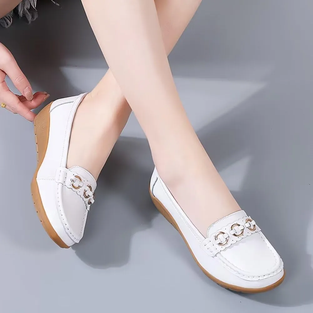 Women's Leather Classic Wedge Moccasins Slip-Ons Casual Walking Driving Shoes