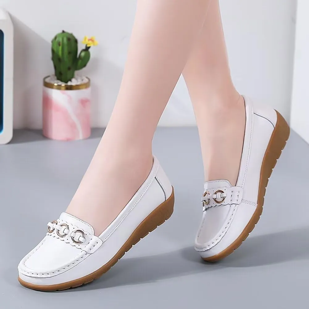 Women's Leather Classic Wedge Moccasins Slip-Ons Casual Walking Driving Shoes