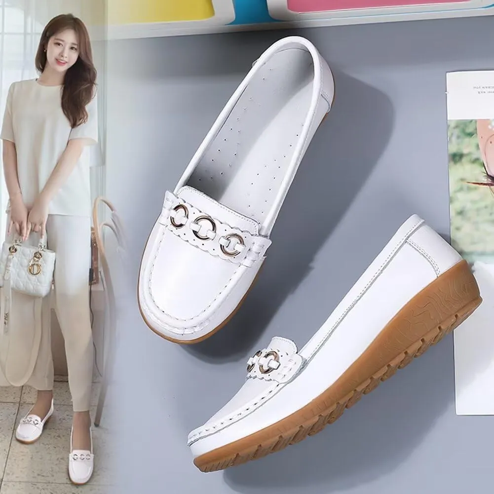 Women's Leather Classic Wedge Moccasins Slip-Ons Casual Walking Driving Shoes