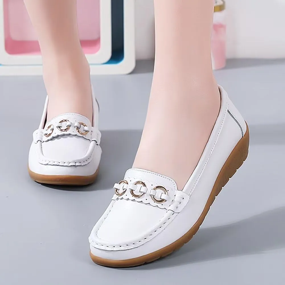 Women's Leather Classic Wedge Moccasins Slip-Ons Casual Walking Driving Shoes