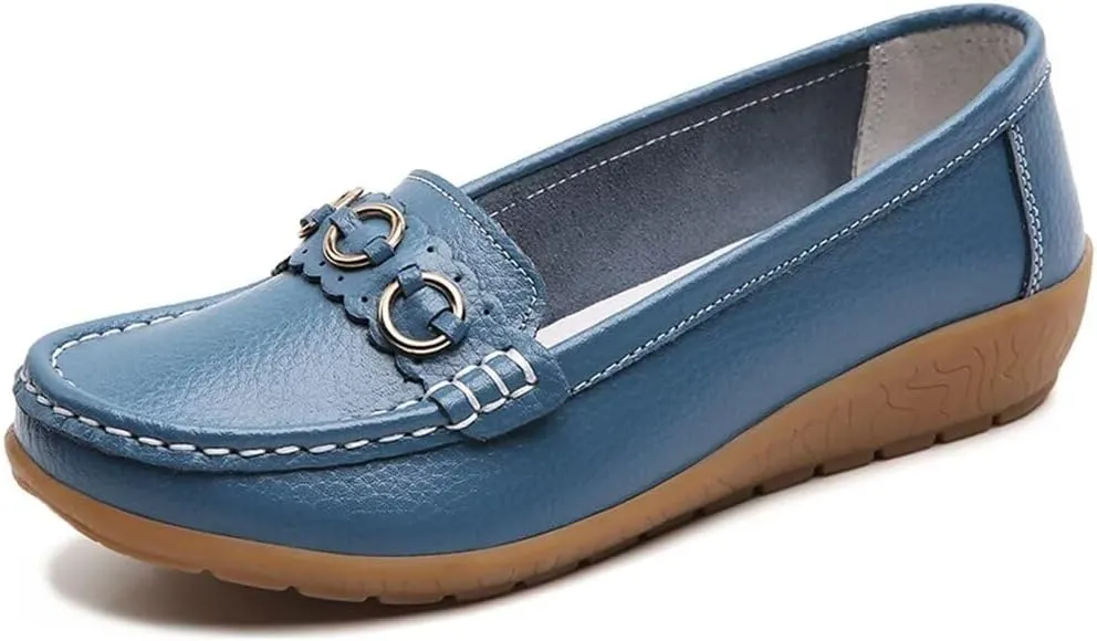 Women's Leather Wedge Moccasins Pumps Boat Shoes Casual Cushion Driving Slip-Ons