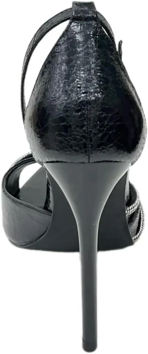Womens Open Toe Ankle Strap Spaghetti Strap Formal Rhinestone Pointed Toe Spaghetti Heeled Sandals