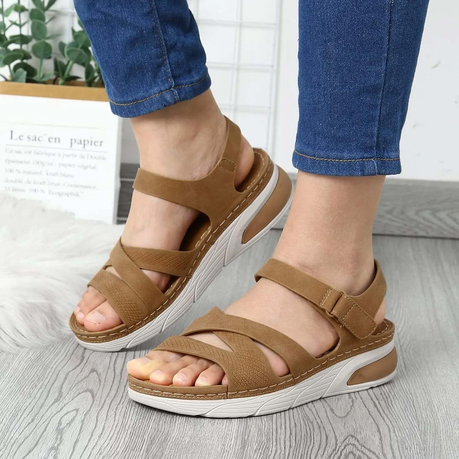Women's Platform & Wedge Sandals Arch Support Sport Sandals Comfortable Walking Sandal with Adjustable Hooks