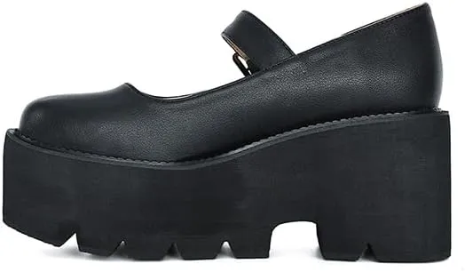 Women's Platform Mary Jane Shoes Vintage Round Toe Buckle Strap Casual Slip-on Walking Shoes