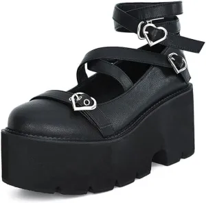 Women's Platform Mary Jane Shoes Vintage Round Toe Buckle Strap Casual Slip-on Walking Shoes