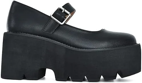 Women's Platform Mary Jane Shoes Vintage Round Toe Buckle Strap Casual Slip-on Walking Shoes