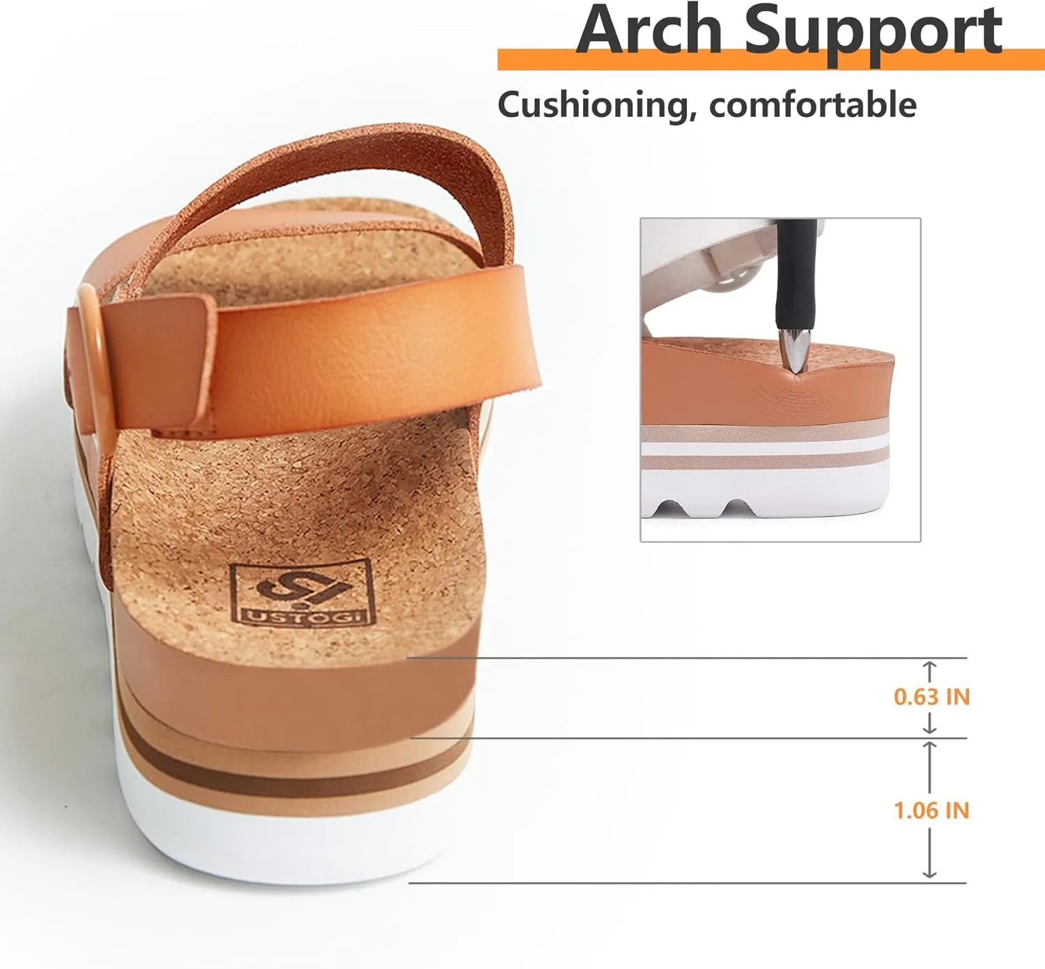 Women's Platform Sandals Arch Support Beach Slides for Woman Orthotic Summer Causal Cork Footbed Adjustable Buckle Elastic Band Cushion Cute Flatform sandalias de mujer
