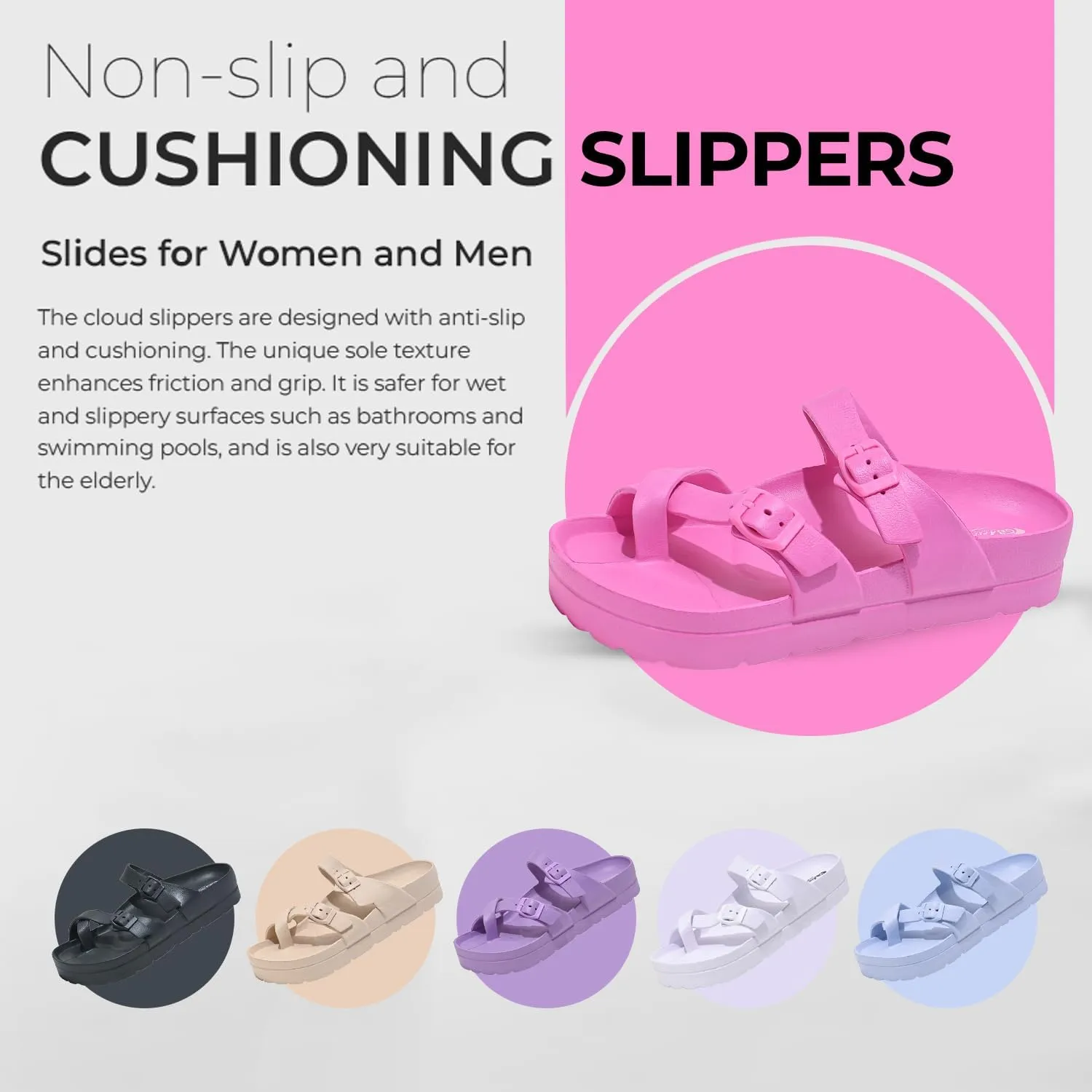Women's Platform Sandals - Arch Support, Comfortable Foam Slides with Adjustable Buckle, Lightweight Thick Soles | Ultra Cushion