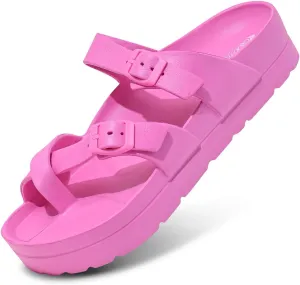 Women's Platform Sandals - Arch Support, Comfortable Foam Slides with Adjustable Buckle, Lightweight Thick Soles | Ultra Cushion
