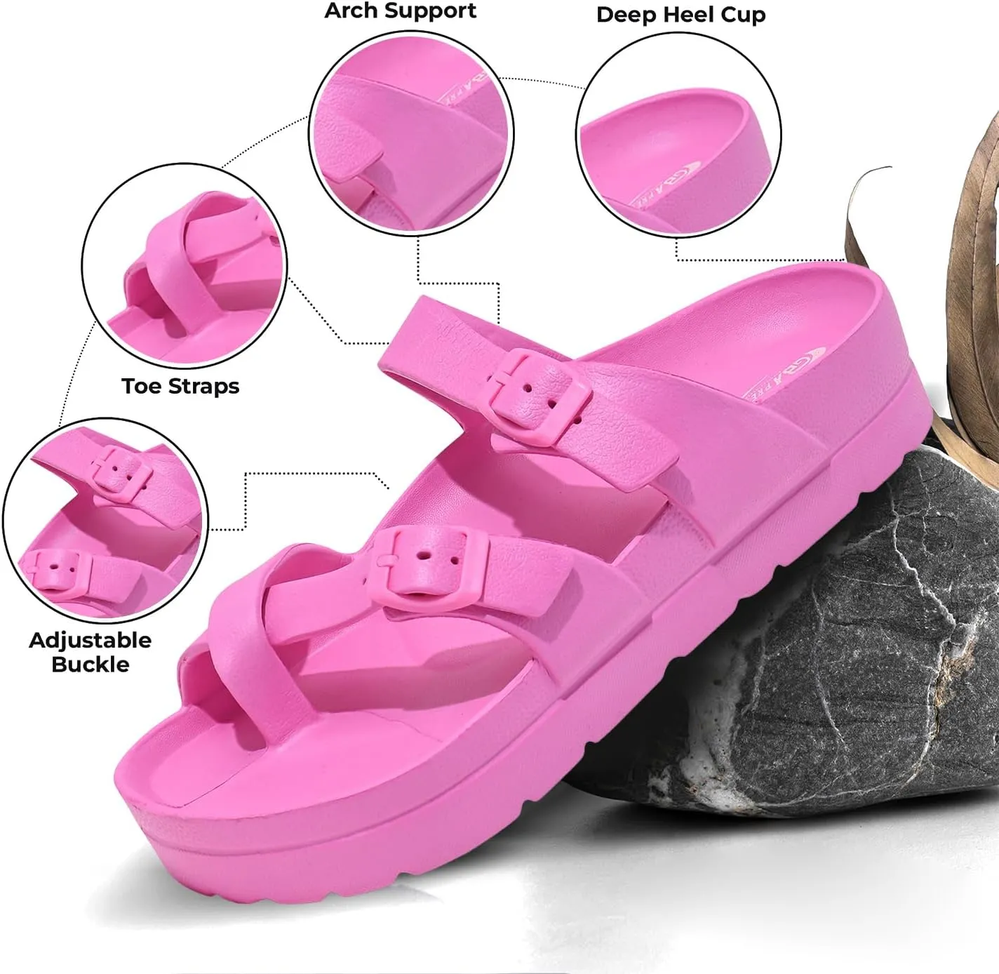 Women's Platform Sandals - Arch Support, Comfortable Foam Slides with Adjustable Buckle, Lightweight Thick Soles | Ultra Cushion