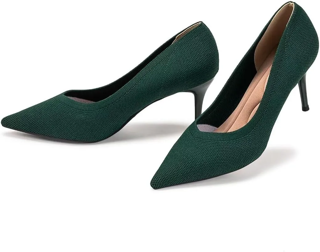 Women's Pumps Pointed Toe Kitten Heel Slip On Dressy Casual Shoes