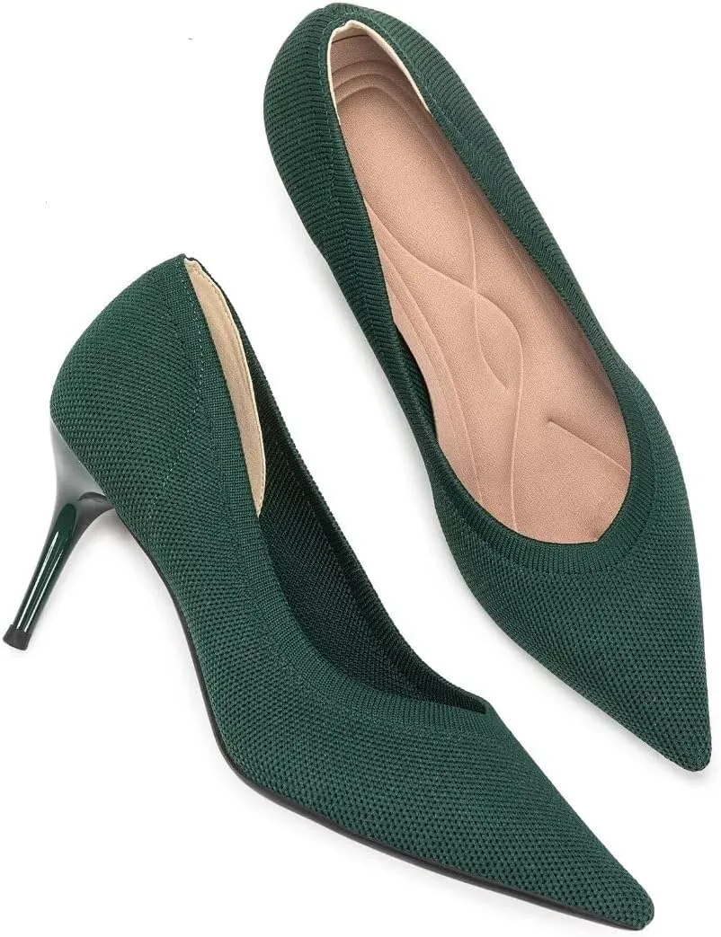 Women's Pumps Pointed Toe Kitten Heel Slip On Dressy Casual Shoes