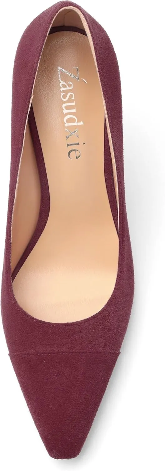 Women's Pumps Slip On High Heels with Pointed Toe Suede 3.25 Inch Stiletto Bridal Party Dress Heels for Casual