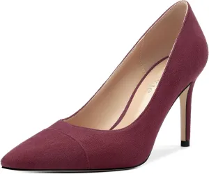 Women's Pumps Slip On High Heels with Pointed Toe Suede 3.25 Inch Stiletto Bridal Party Dress Heels for Casual