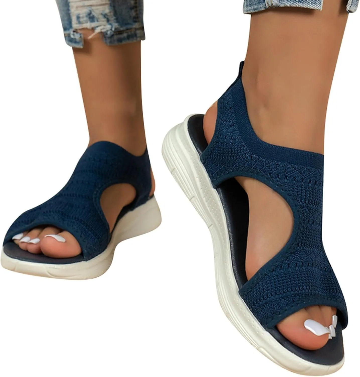 Womens Sandals Comfortable Dressy Knit Hollow Out Mesh Slides Sandals Open Toe Slingback Yoga Mat Non Slip Sandal for All Occasions: Casual, Work, Party
