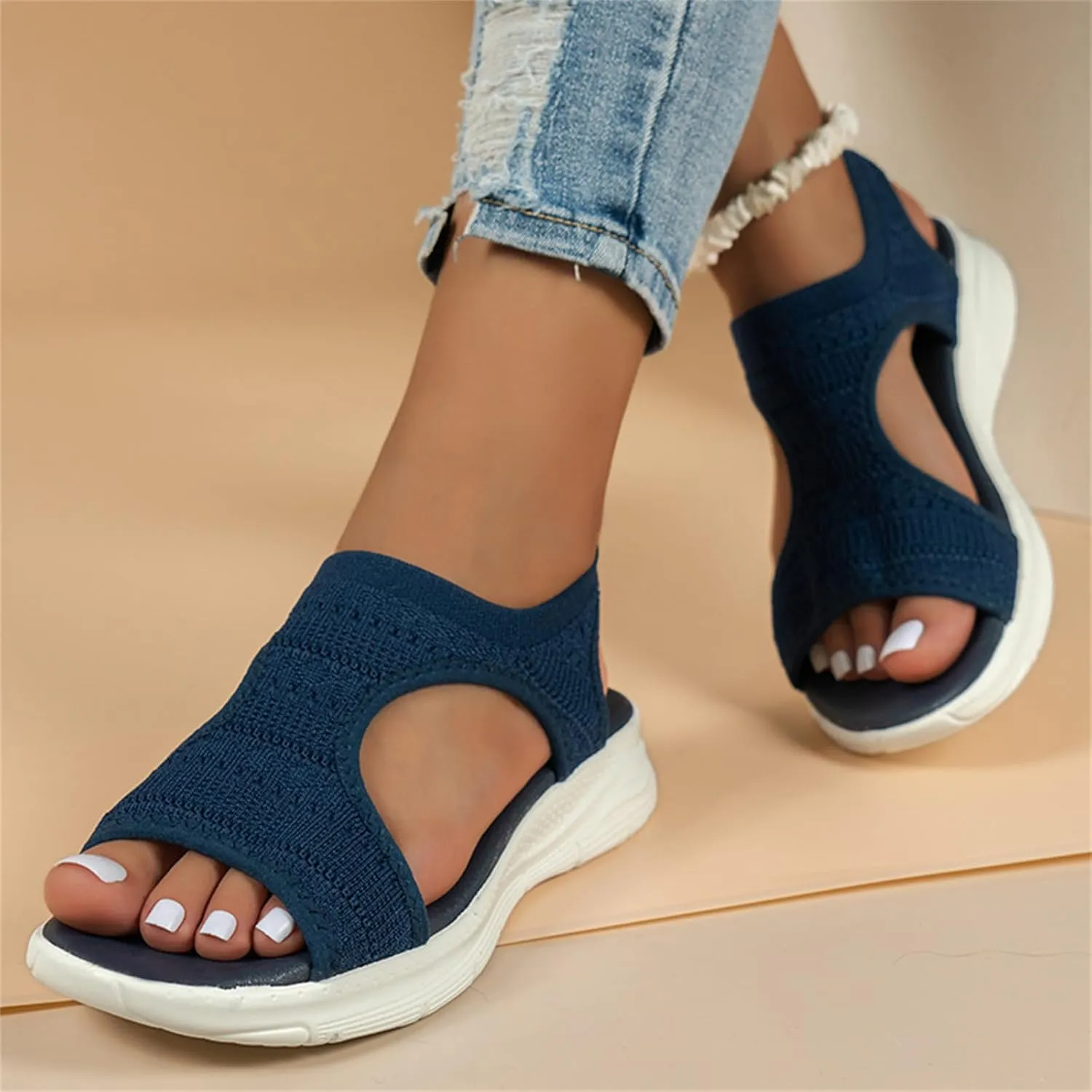 Womens Sandals Comfortable Dressy Knit Hollow Out Mesh Slides Sandals Open Toe Slingback Yoga Mat Non Slip Sandal for All Occasions: Casual, Work, Party