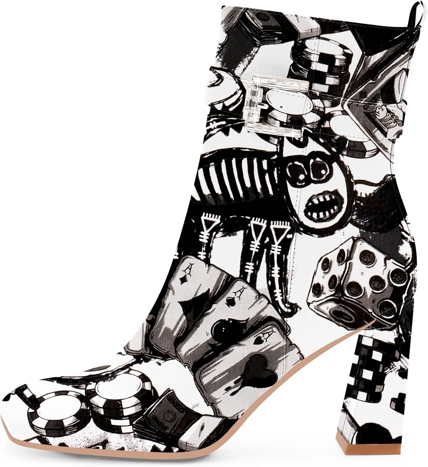 Women's Sexy Rhinestone High Heel Square Toe Ankle Boots Buckle Strap Dress Booties