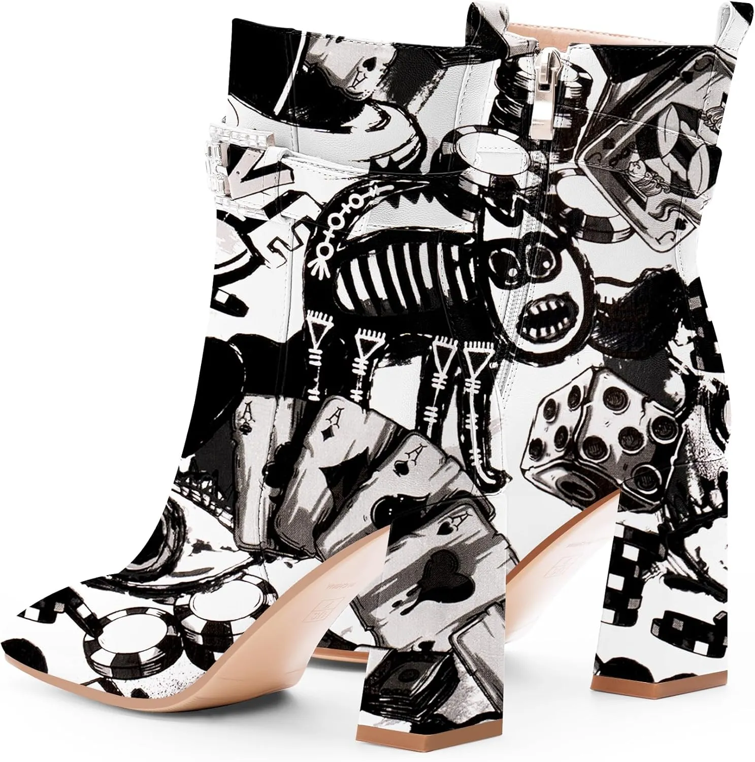 Women's Sexy Rhinestone High Heel Square Toe Ankle Boots Buckle Strap Dress Booties