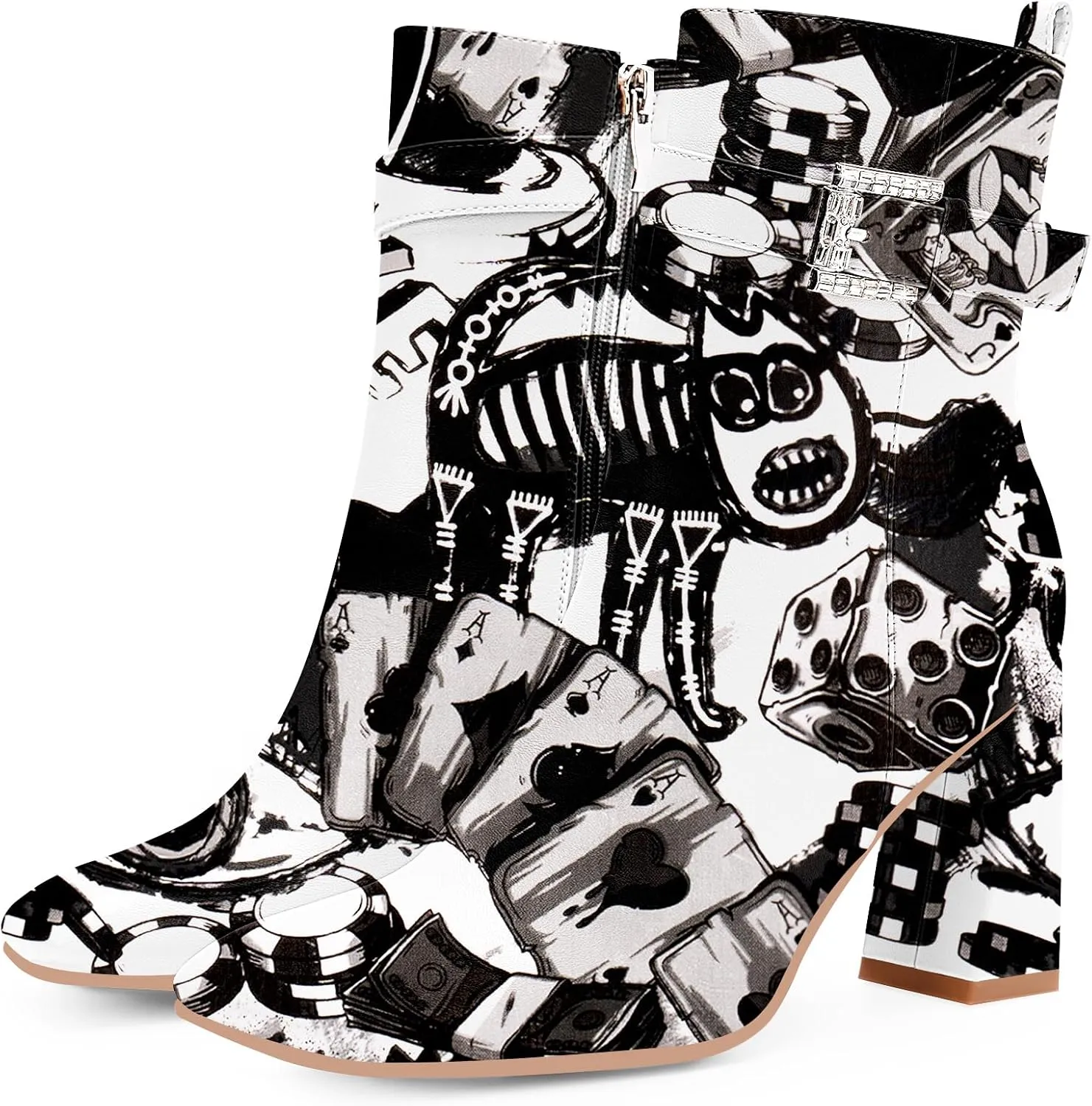 Women's Sexy Rhinestone High Heel Square Toe Ankle Boots Buckle Strap Dress Booties