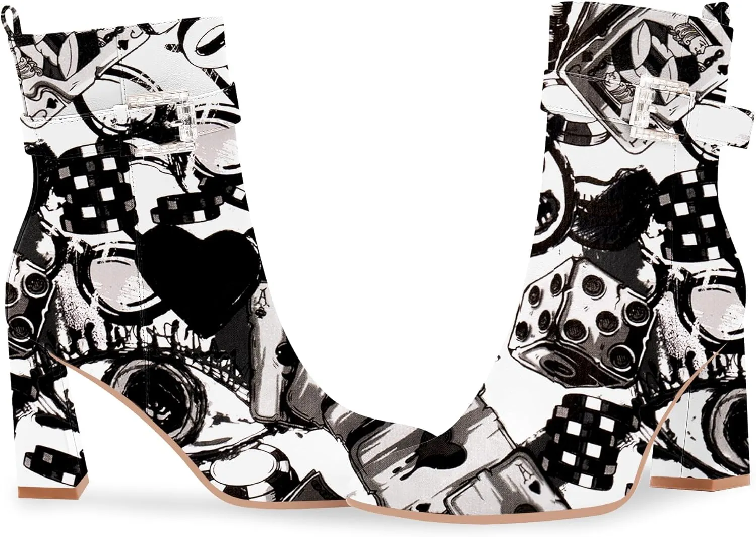 Women's Sexy Rhinestone High Heel Square Toe Ankle Boots Buckle Strap Dress Booties