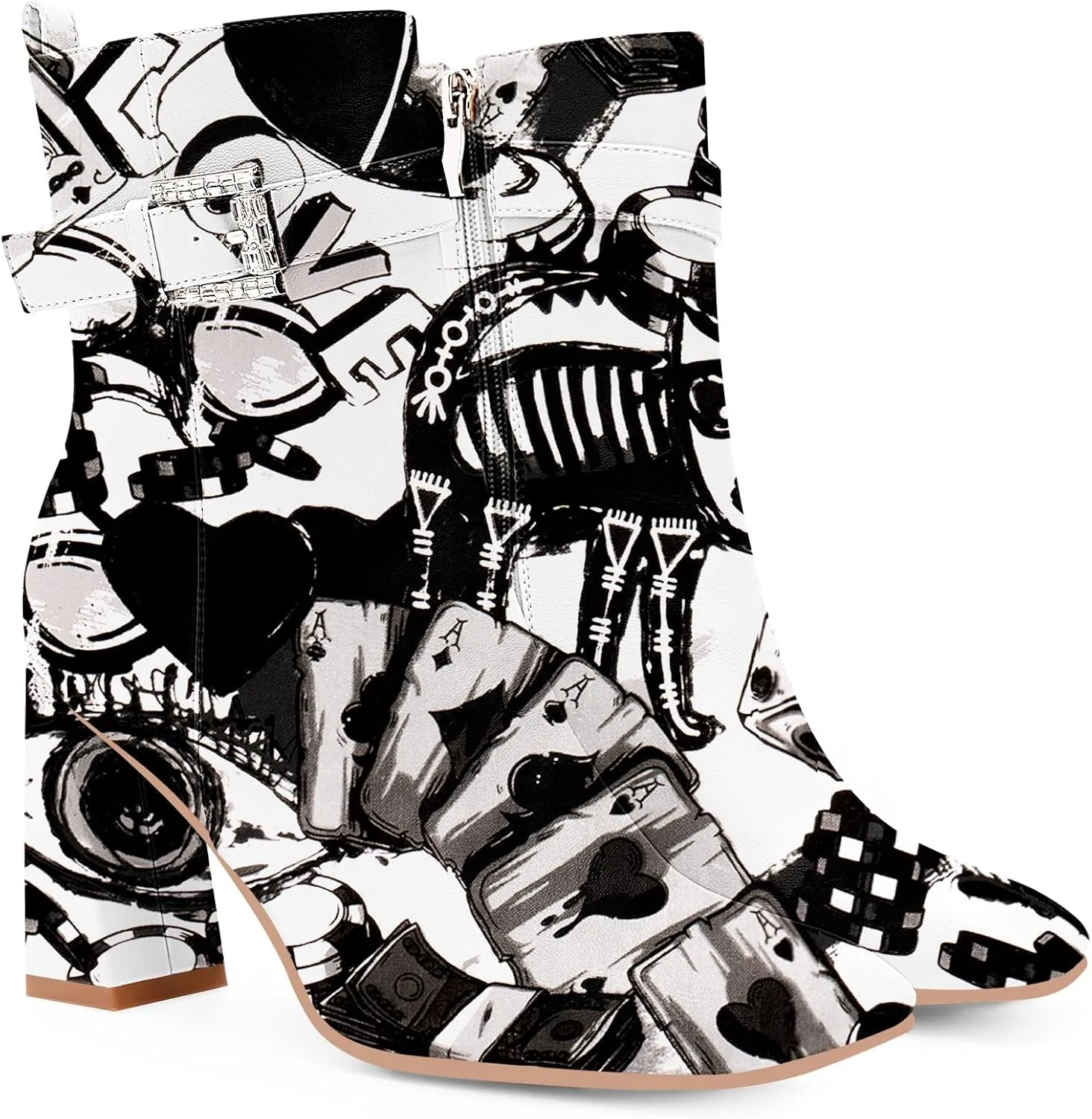 Women's Sexy Rhinestone High Heel Square Toe Ankle Boots Buckle Strap Dress Booties