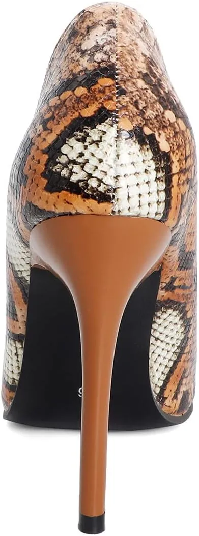 Women's Sexy Snakeskin Pointed Stiletto Closed Toe High Heels Shoes for Women Slip on Dress Casual Pumps