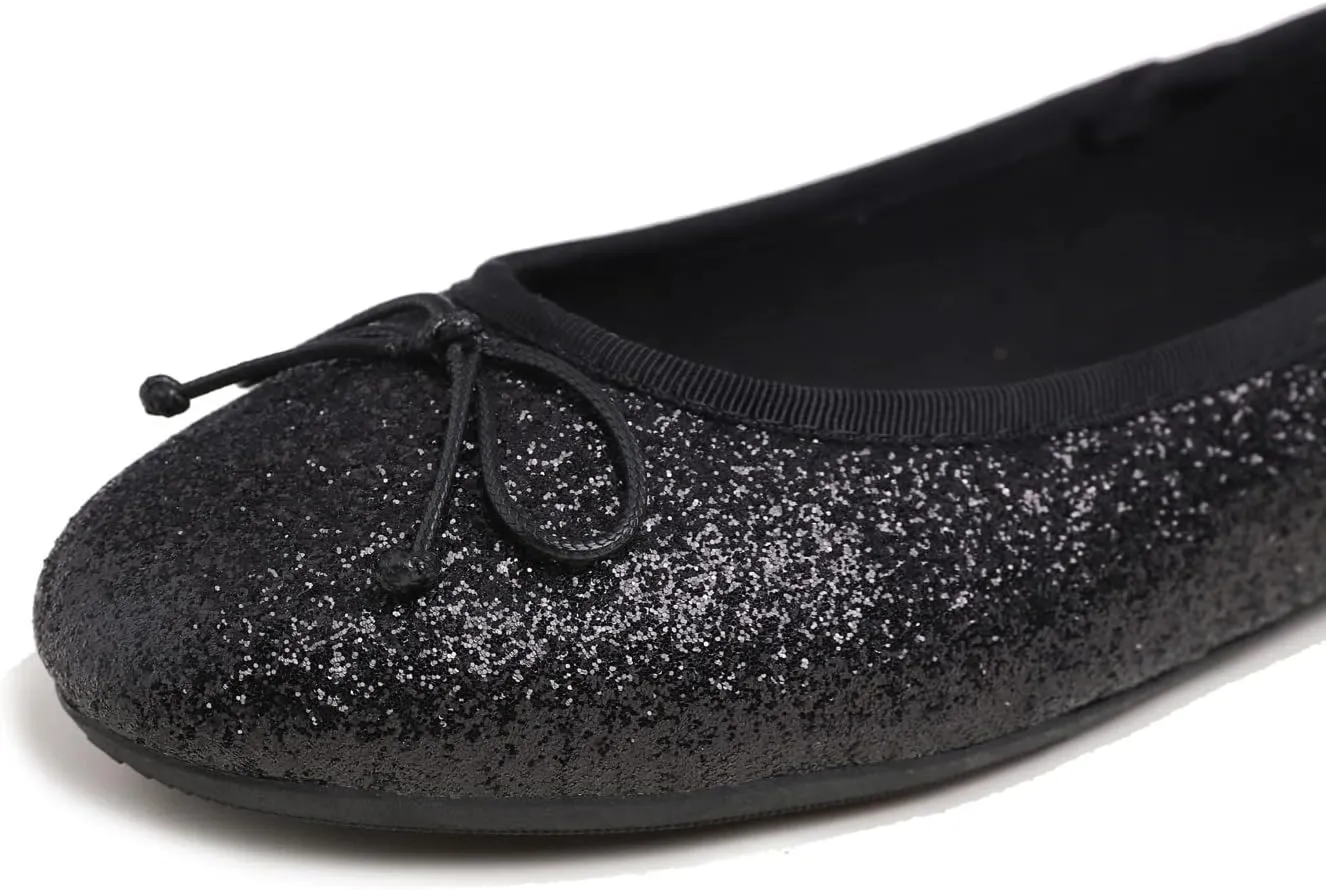 Women's Shiny Ballet Flats Sparkle Memory Foam Cushioned Colorful Glitter