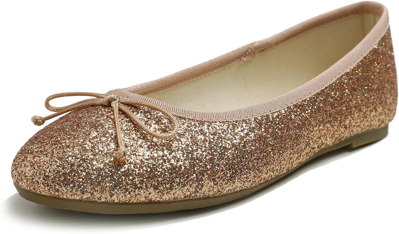 Women's Shiny Ballet Flats Sparkle Memory Foam Cushioned Colorful Glitter