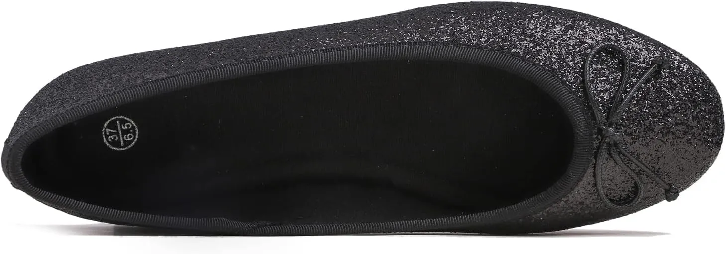 Women's Shiny Ballet Flats Sparkle Memory Foam Cushioned Colorful Glitter