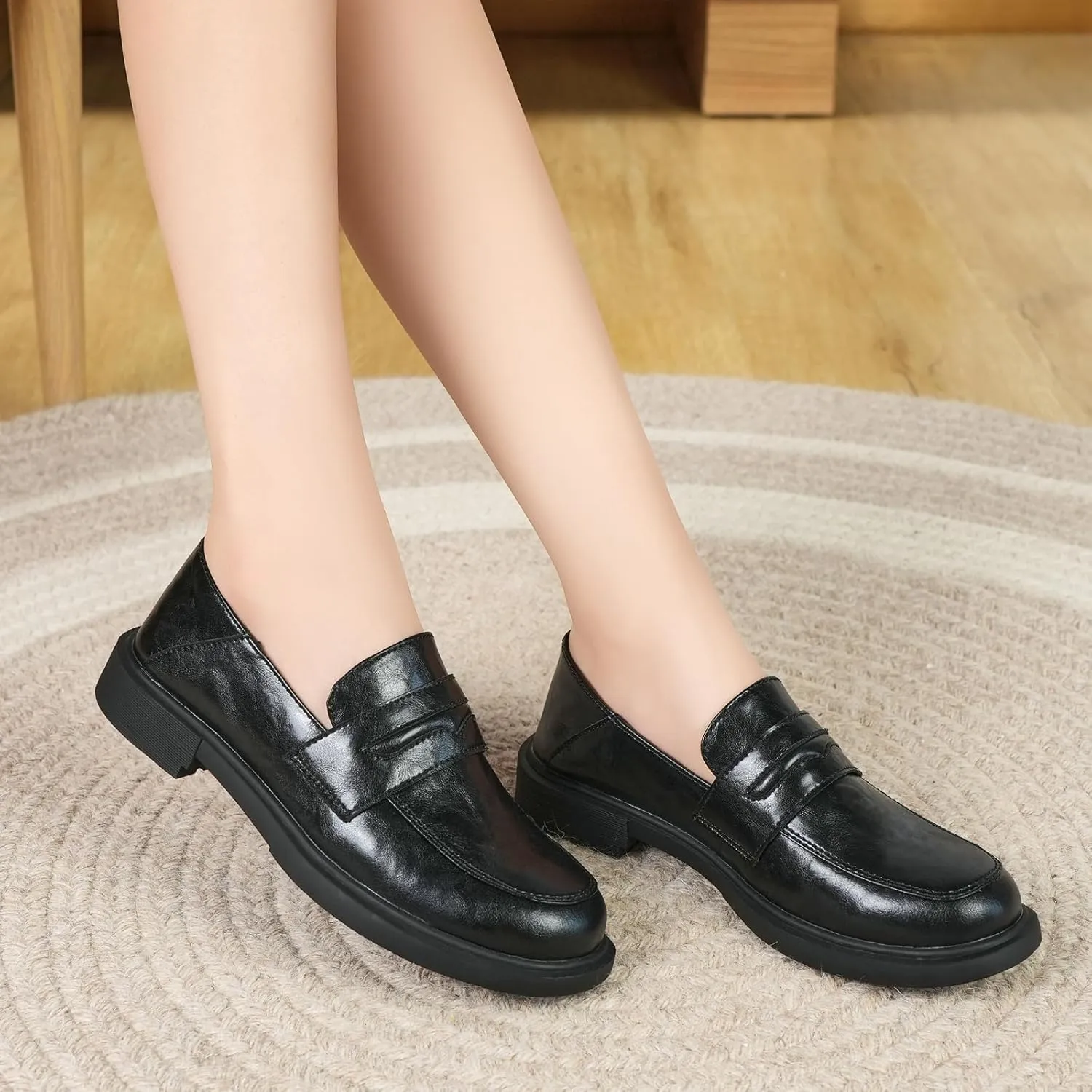 Women's Slip On Loafer Leather Casual Work Office Dressy Shoes