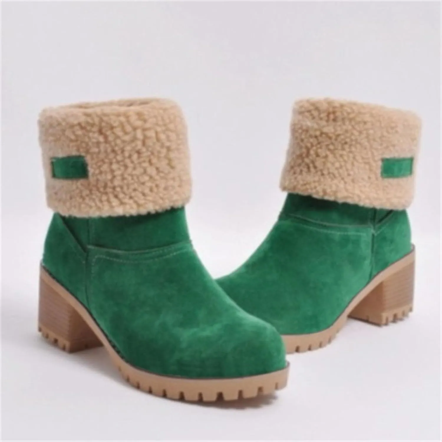 Womens Snow Boots Chunky Heel Slip On Ankle Booties Suede Fur Lined Waterproof Outdoor Comfortable Winter Shoes