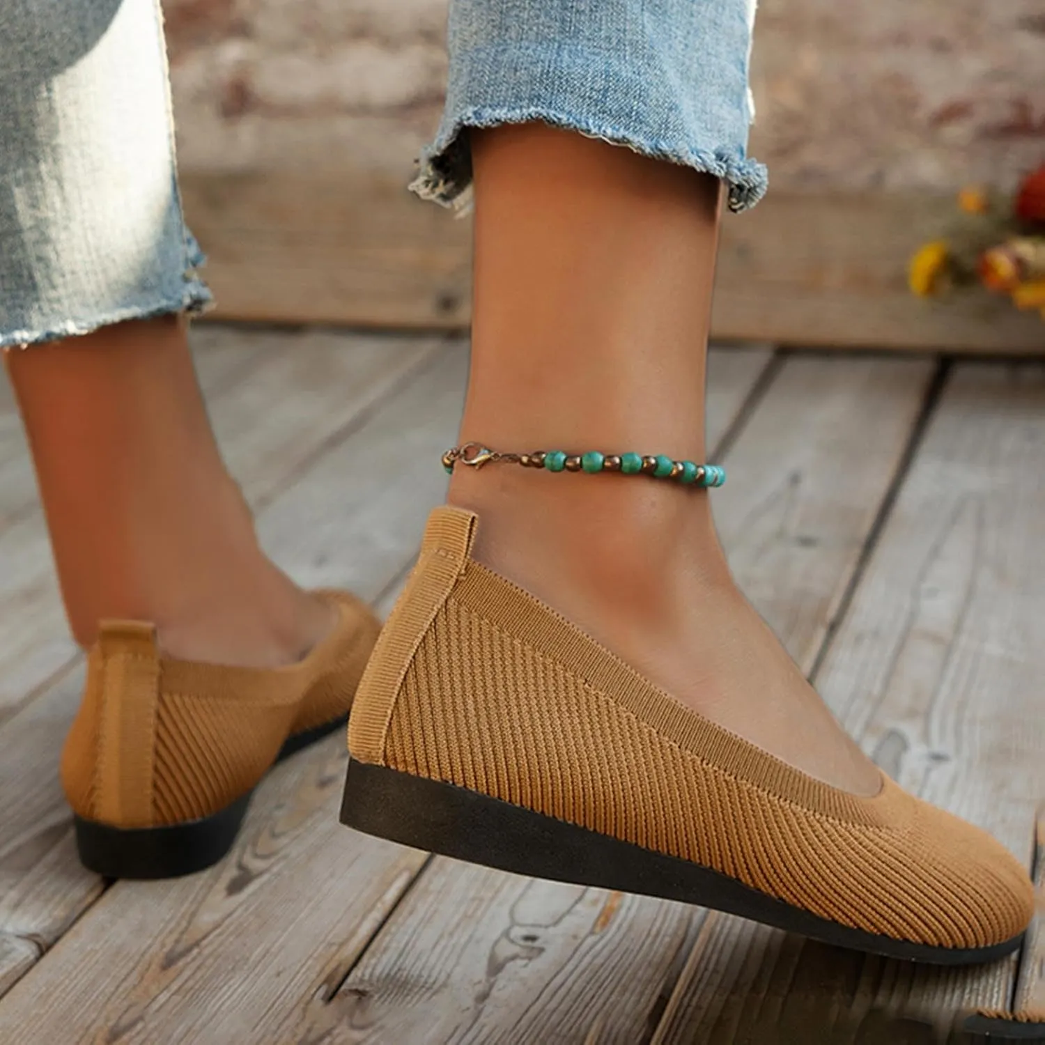 Women's Stretch Knit Ballet Flats Slip-On Round Toe Comfort Shoes for Wedding Guest, Office & Everyday Wear - Breathable Casual Dressy Flats