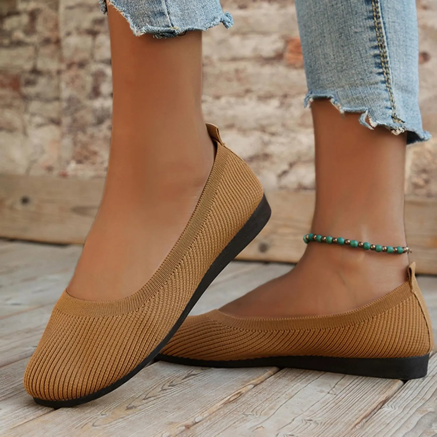 Women's Stretch Knit Ballet Flats Slip-On Round Toe Comfort Shoes for Wedding Guest, Office & Everyday Wear - Breathable Casual Dressy Flats